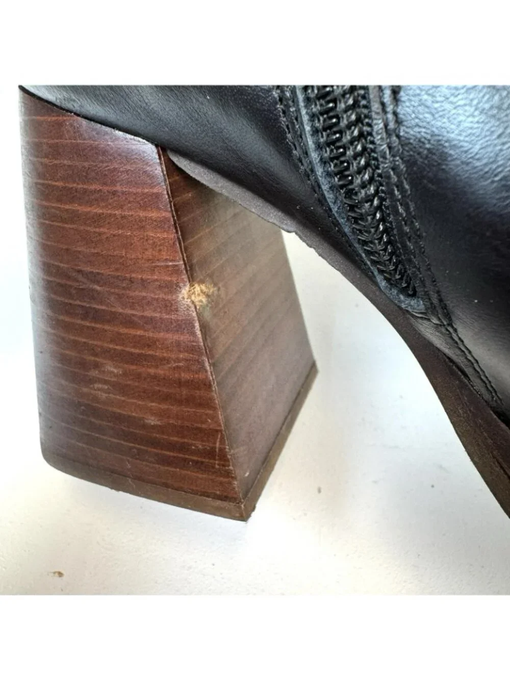 Ana Palma Mid Calf Leather Boots Black Block Heel Square Toe 90s Size 38 US 7 - Picture 9 of 12
